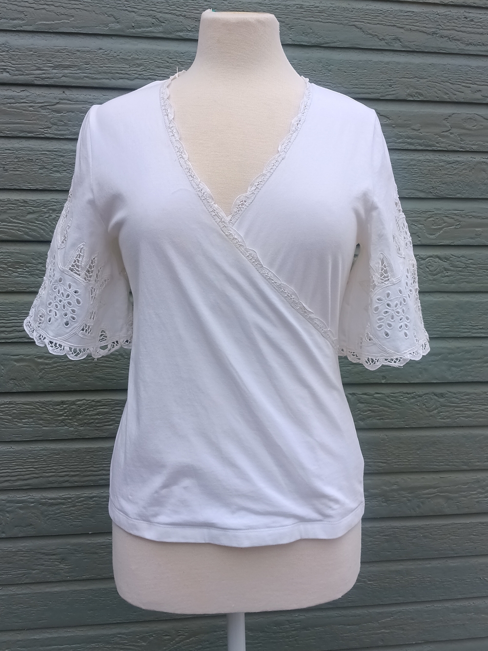 Lauren Ralph Lauren Women's White Lace Trim Wrap-Style Top